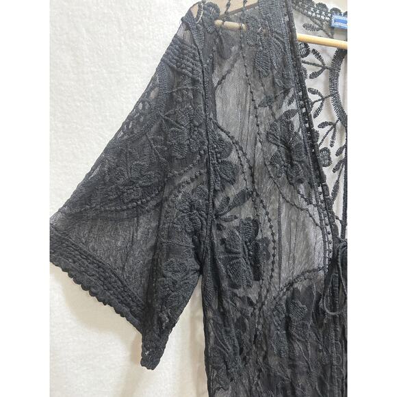 Highness Kimono Lace Top Cardigan O/S Blk Front Tie Indie Festival Witchy Boho - Picture 3 of 6